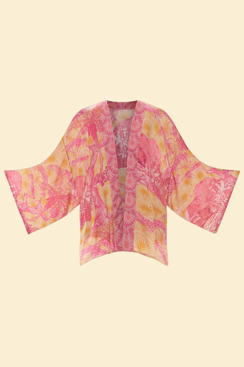 Powder Collection - 70s Kaleidoscope Floral Kimono Jacket in Sage