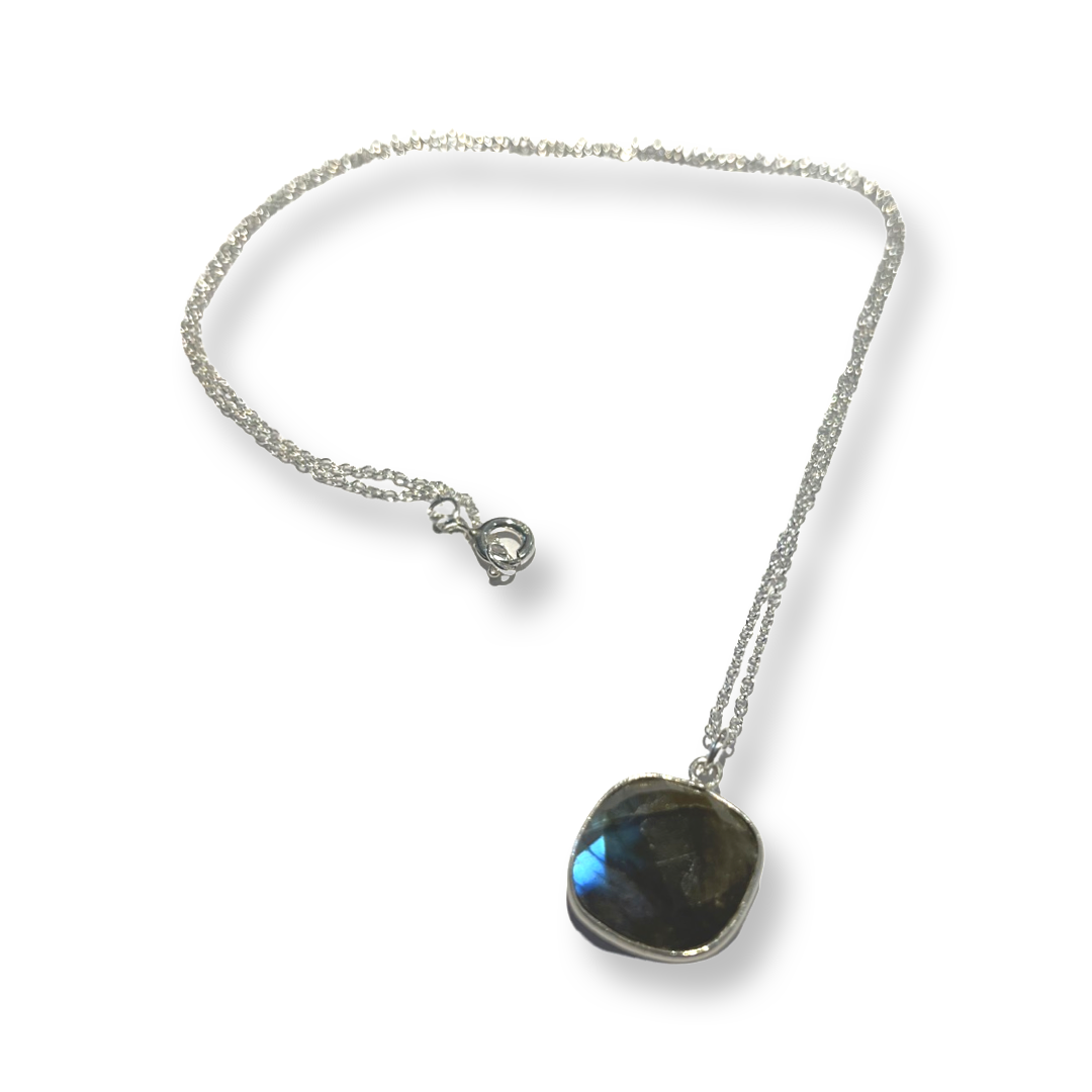Single Petrol Blue Crystal Necklace with Silver Chain