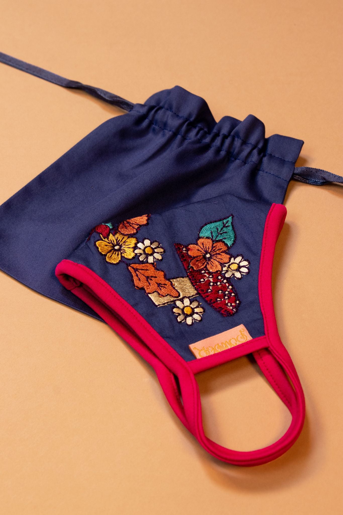 Embroidered Face Mask Floral Squirrel