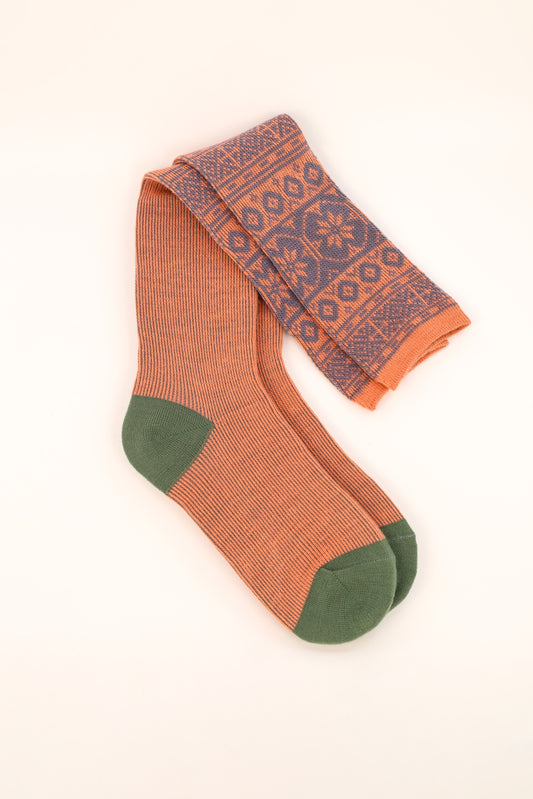 Fair Isle Star Boot Socks in Coral/Lilac