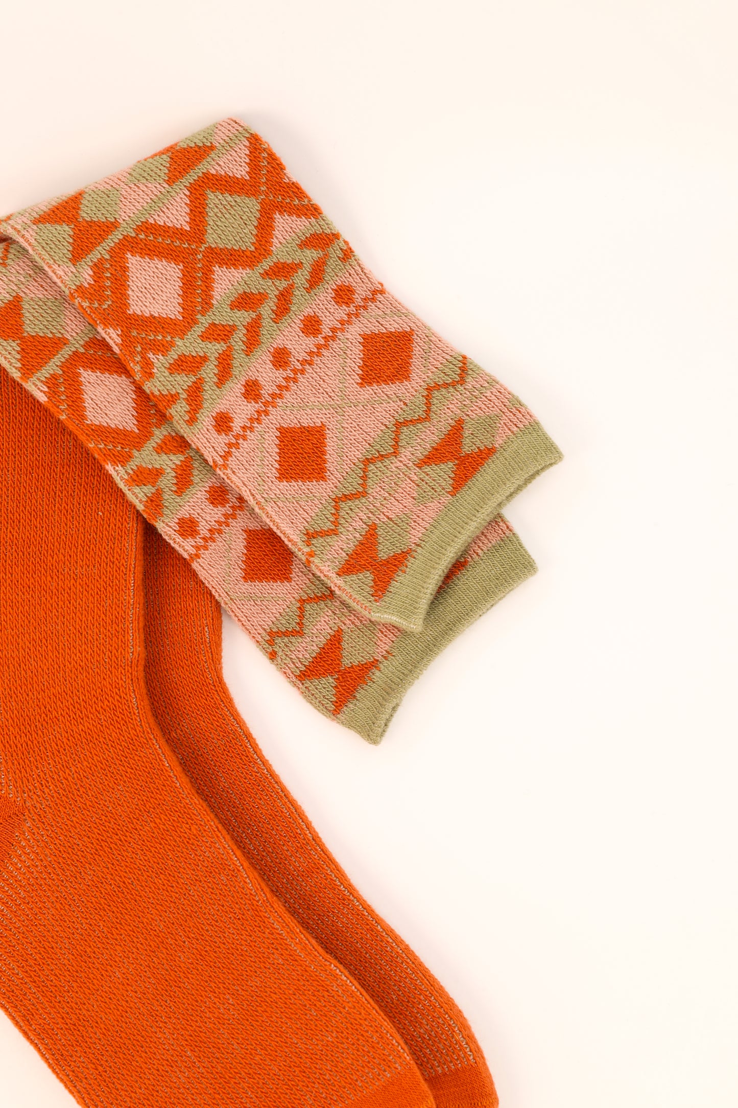 Fair Isle Diamond Boot Socks in Sage/Tangerine