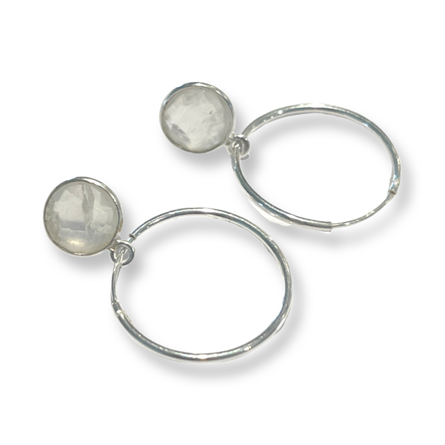 Silver Hoop with Milky Crystal Drop