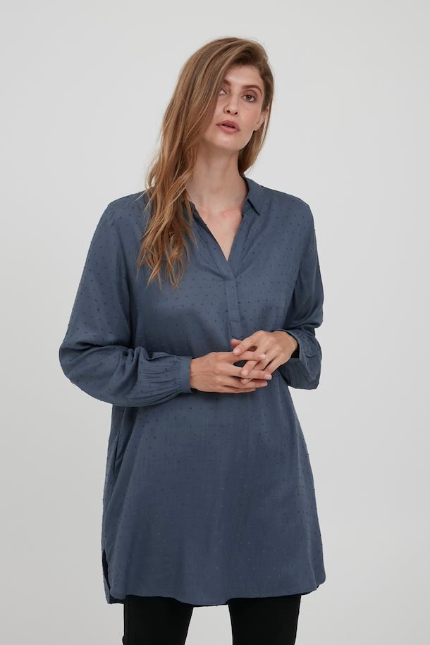 Long Sleeved Dot Blouse Sea Blue