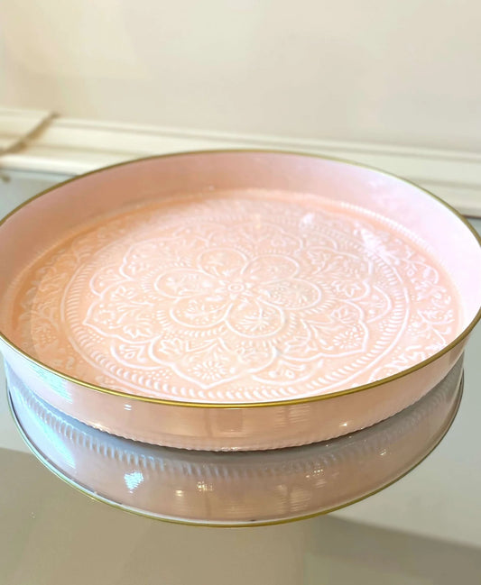 Large Round Enamel Light Pink Tray