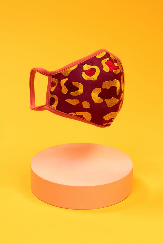 Embroidered Face Mask Leopard Damson