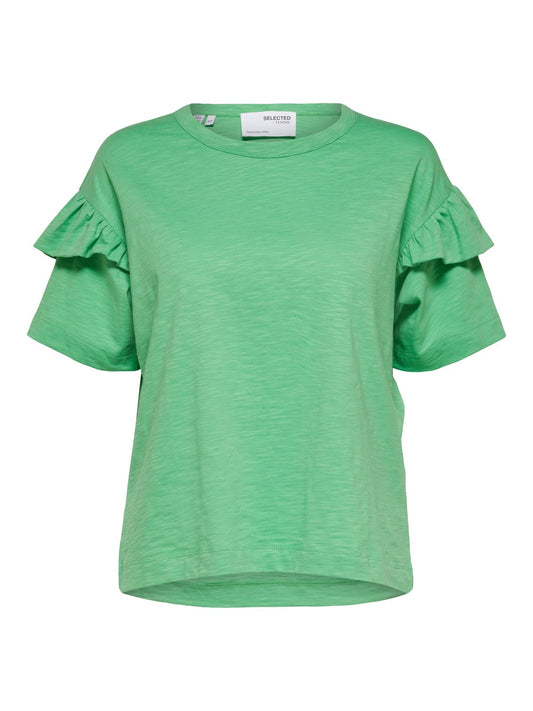 Organic Cotton Ruffle T-Shirt in Absinth Green