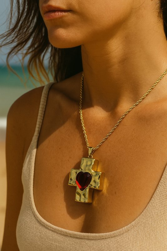 Molten Cross Heart Necklace Chain – 18k Gold Plated 