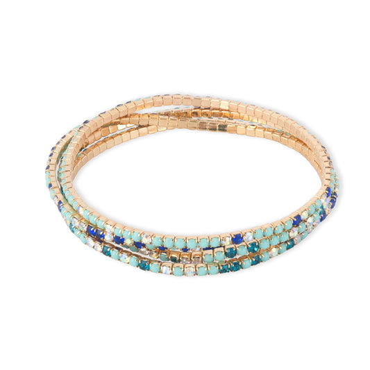 Lumi Gold and Aqua Stretch Tennis Bracelet Set