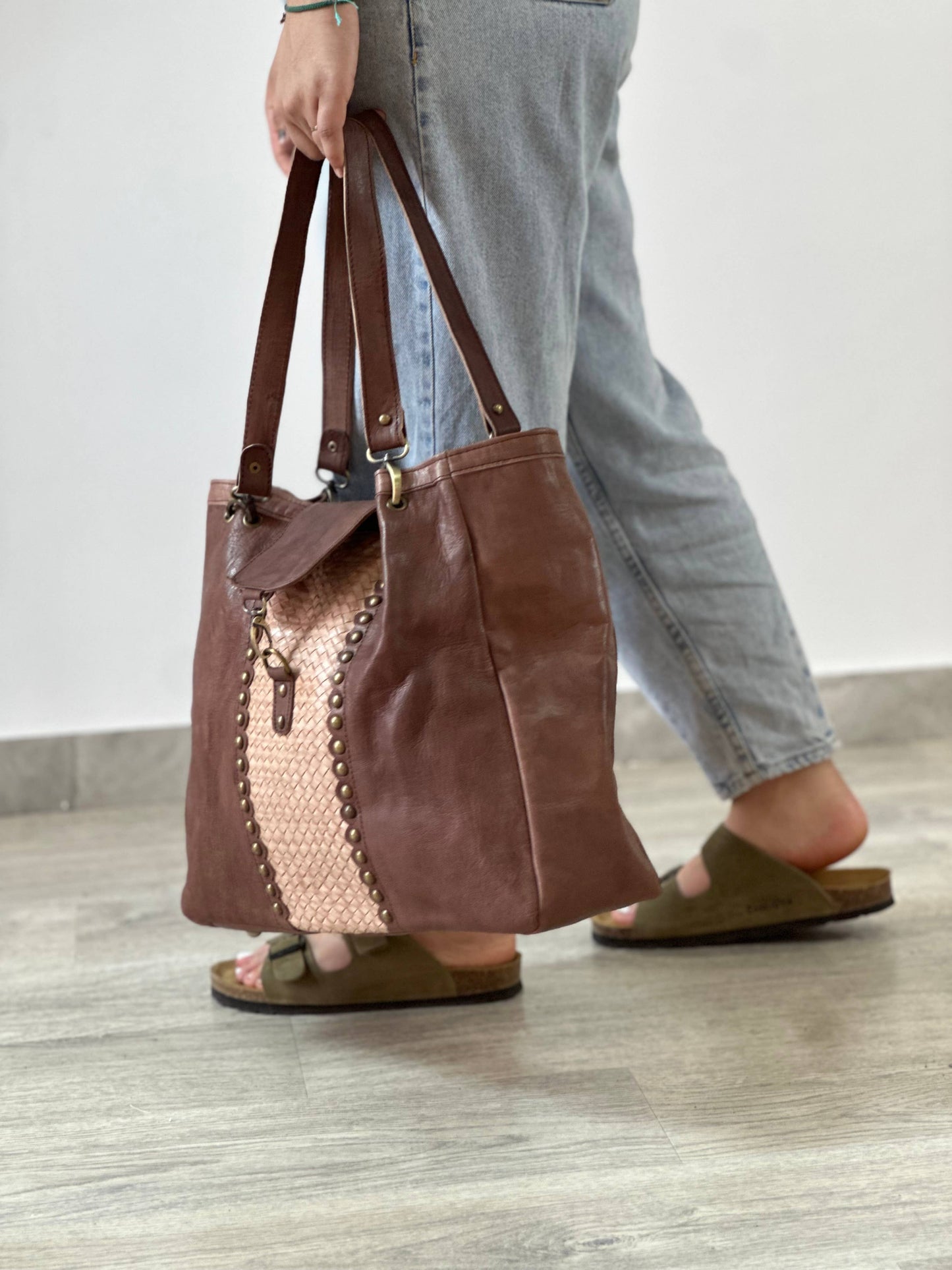 Handmade Woven Leather Shoulder Purse, Boho Leather Handbag