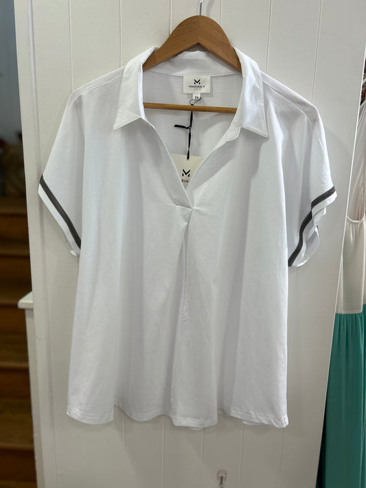 MARINA V White Tee with Metallic Detail