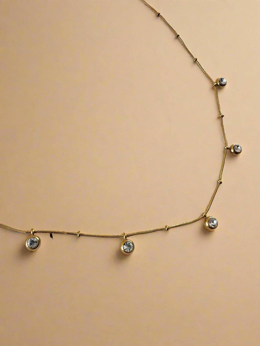 Celestia Drop Necklace 18k Gold CZ Waterproof Layering