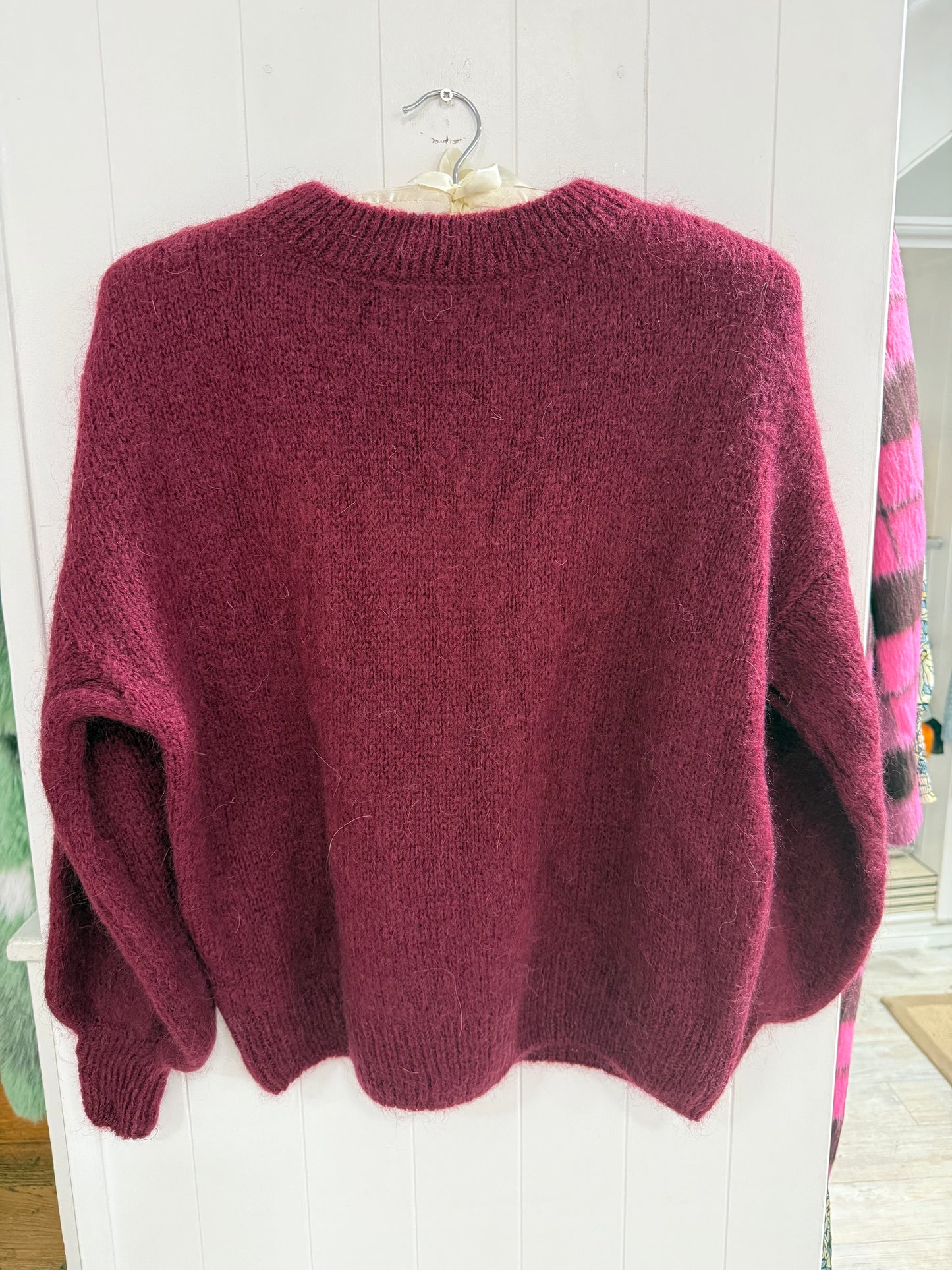 Round Neck Mohair Sweater in Claret
