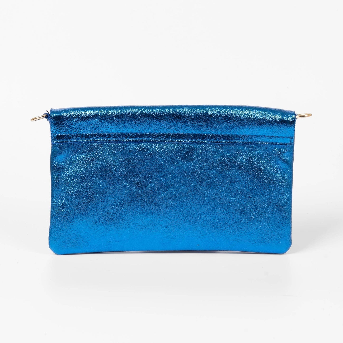 Britta Italian Leather Clutch Bag- Blue, Metallic