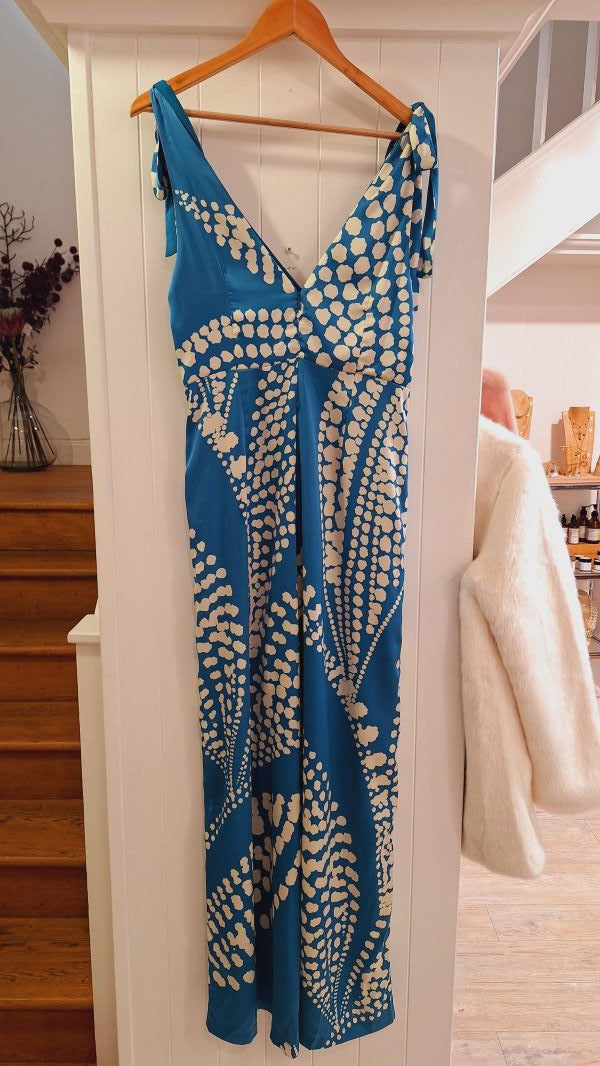 Gracie Jumpsuit in Blue & Cream Paisley Print