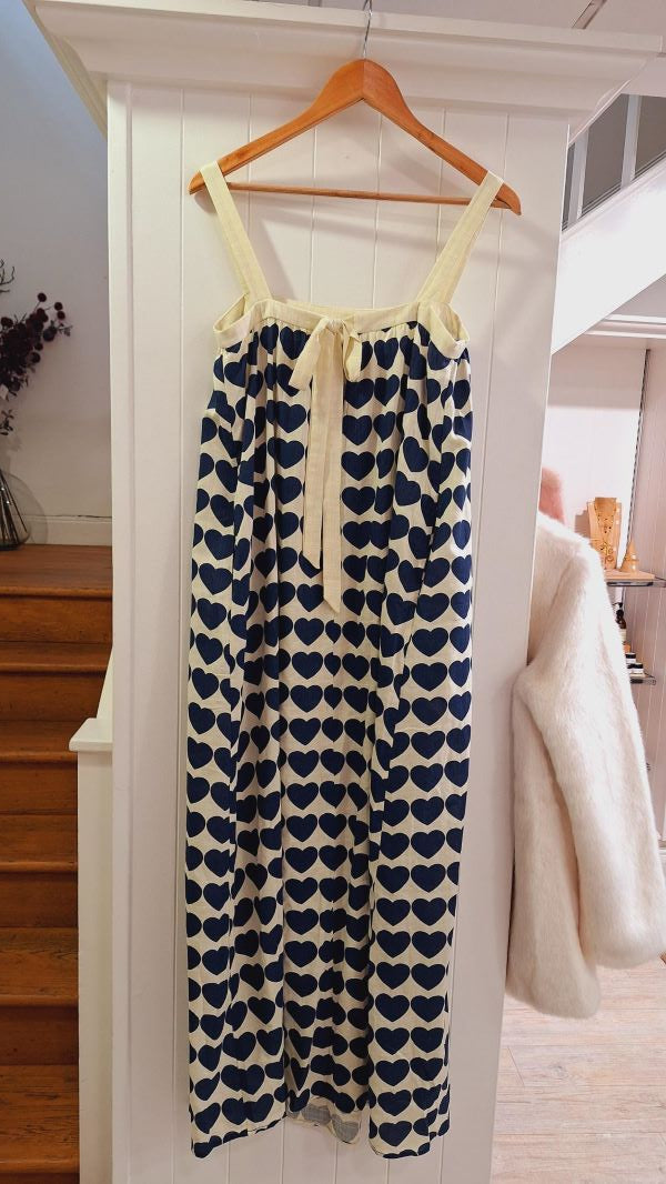 Thandie Dress in Navy Hearts