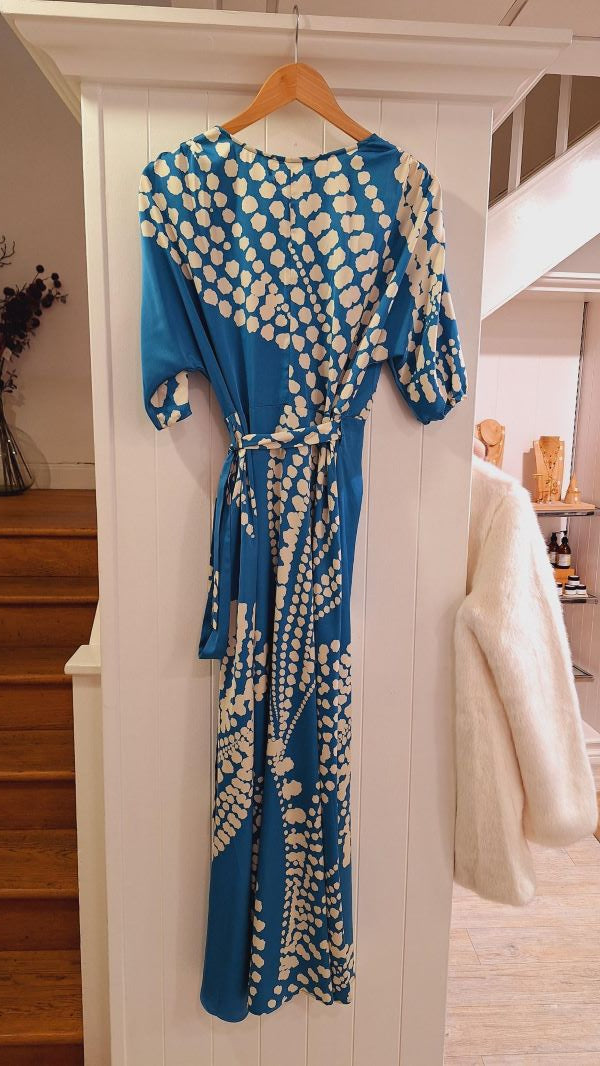 Charlie Wrap Dress in Blue & Cream Paisley Print