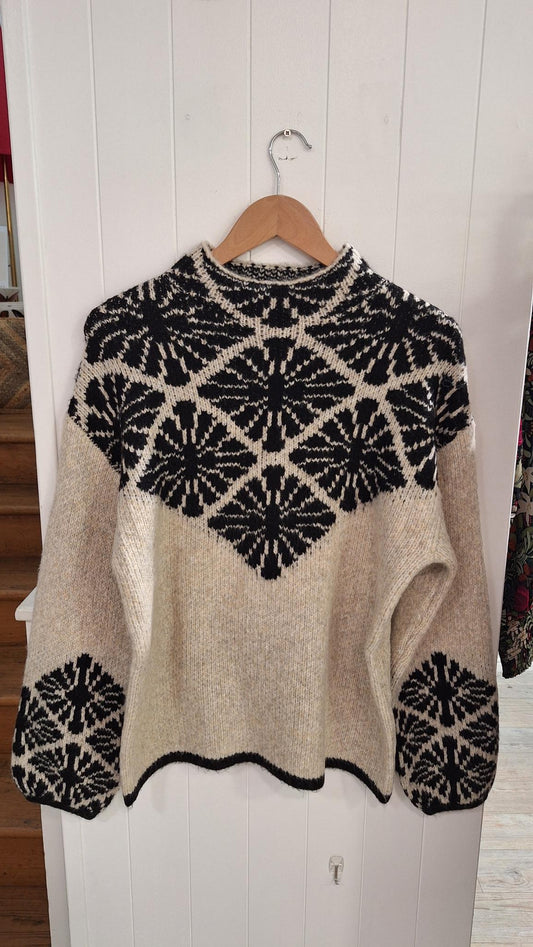 Jacquard Sweater in Oatmeal and Charcoal
