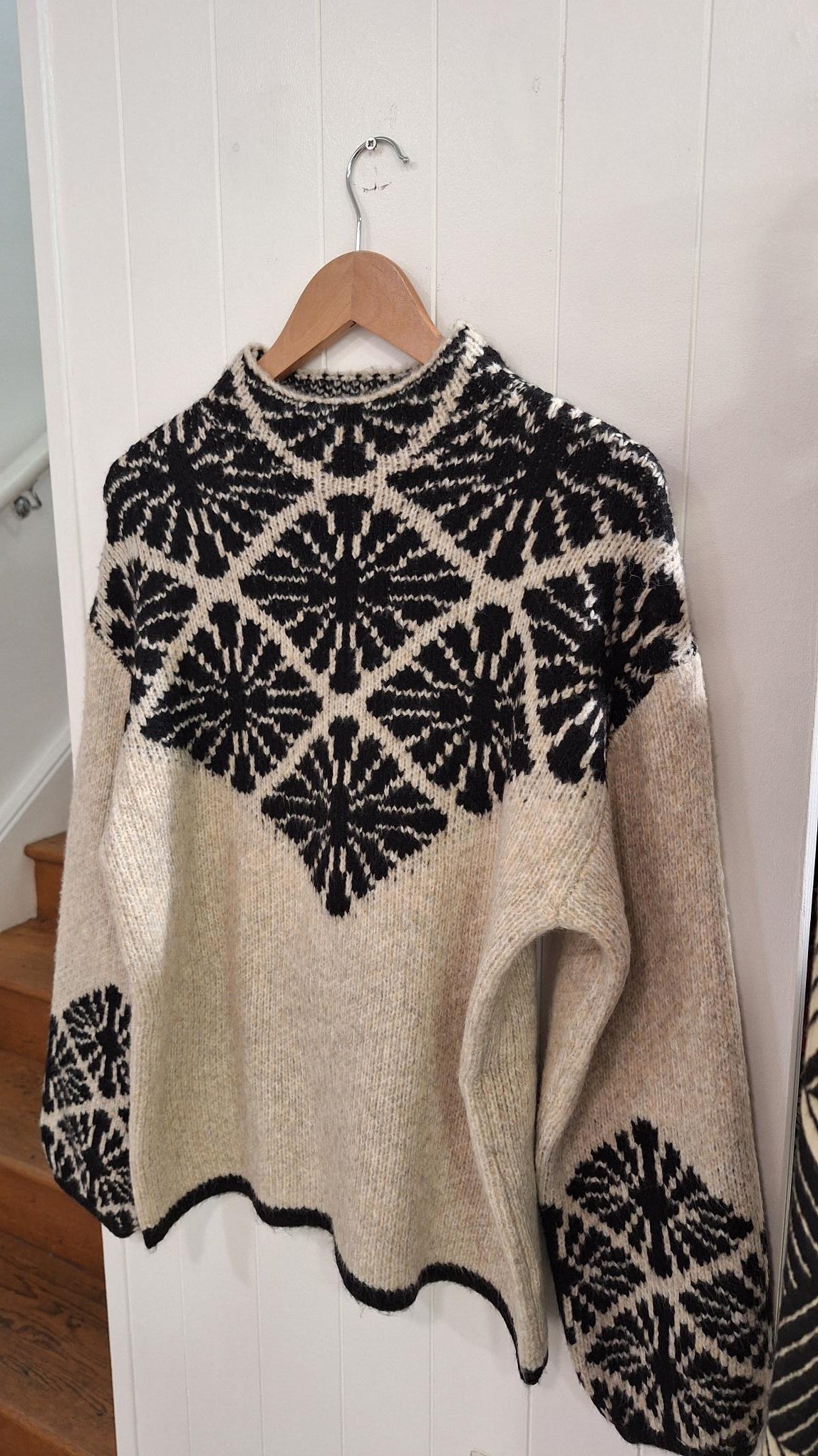 Jacquard Sweater in Oatmeal and Charcoal