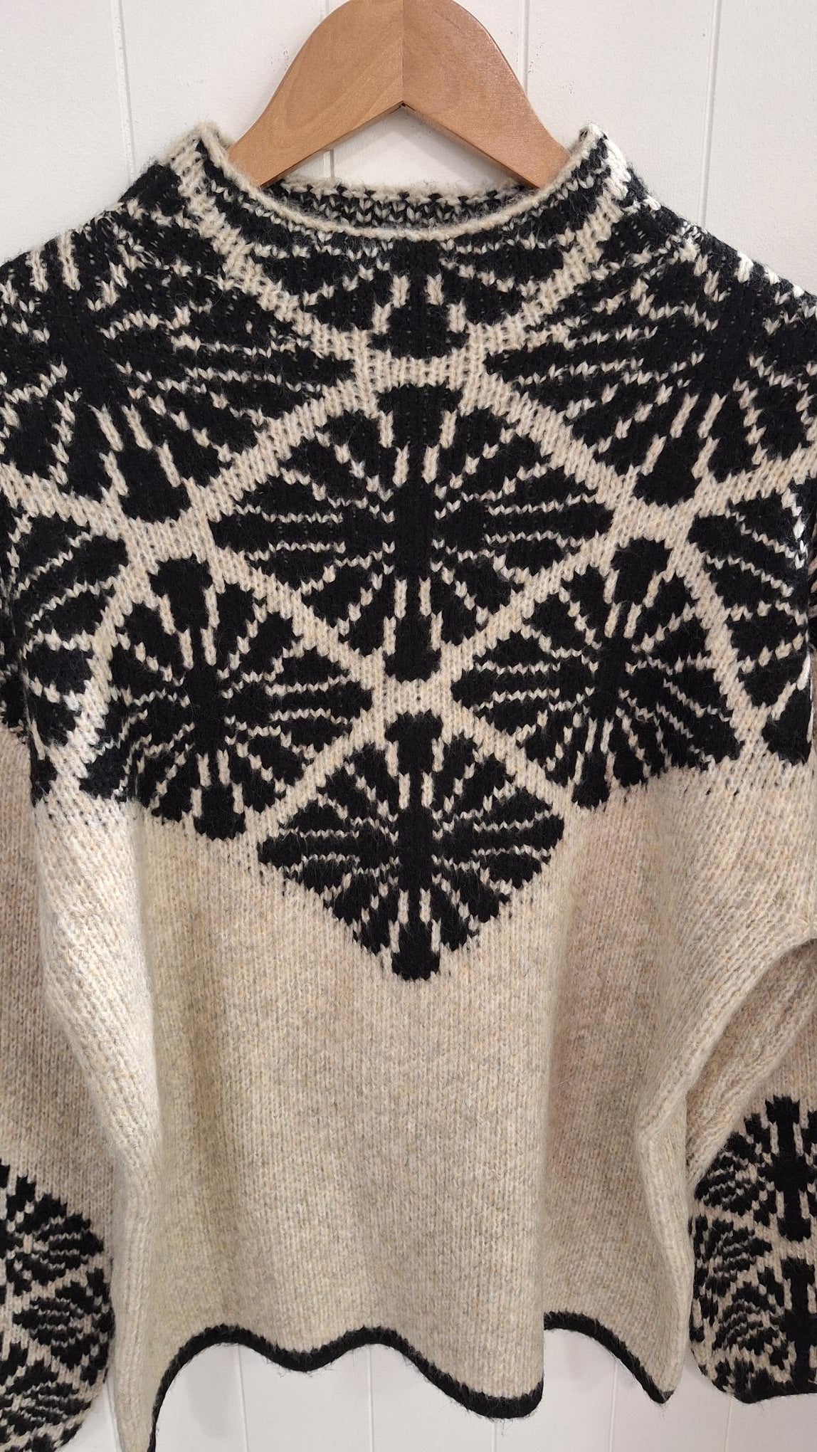 Jacquard Sweater in Oatmeal and Charcoal
