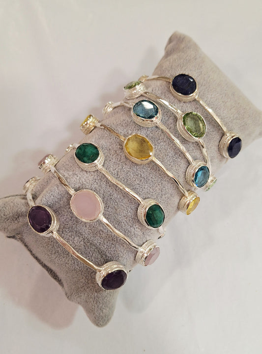 Silver Bracelet with Large Assorted Stones