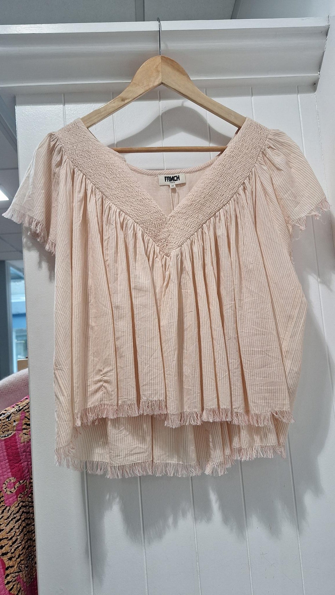 Cream Blouse with Thin Red Stripes