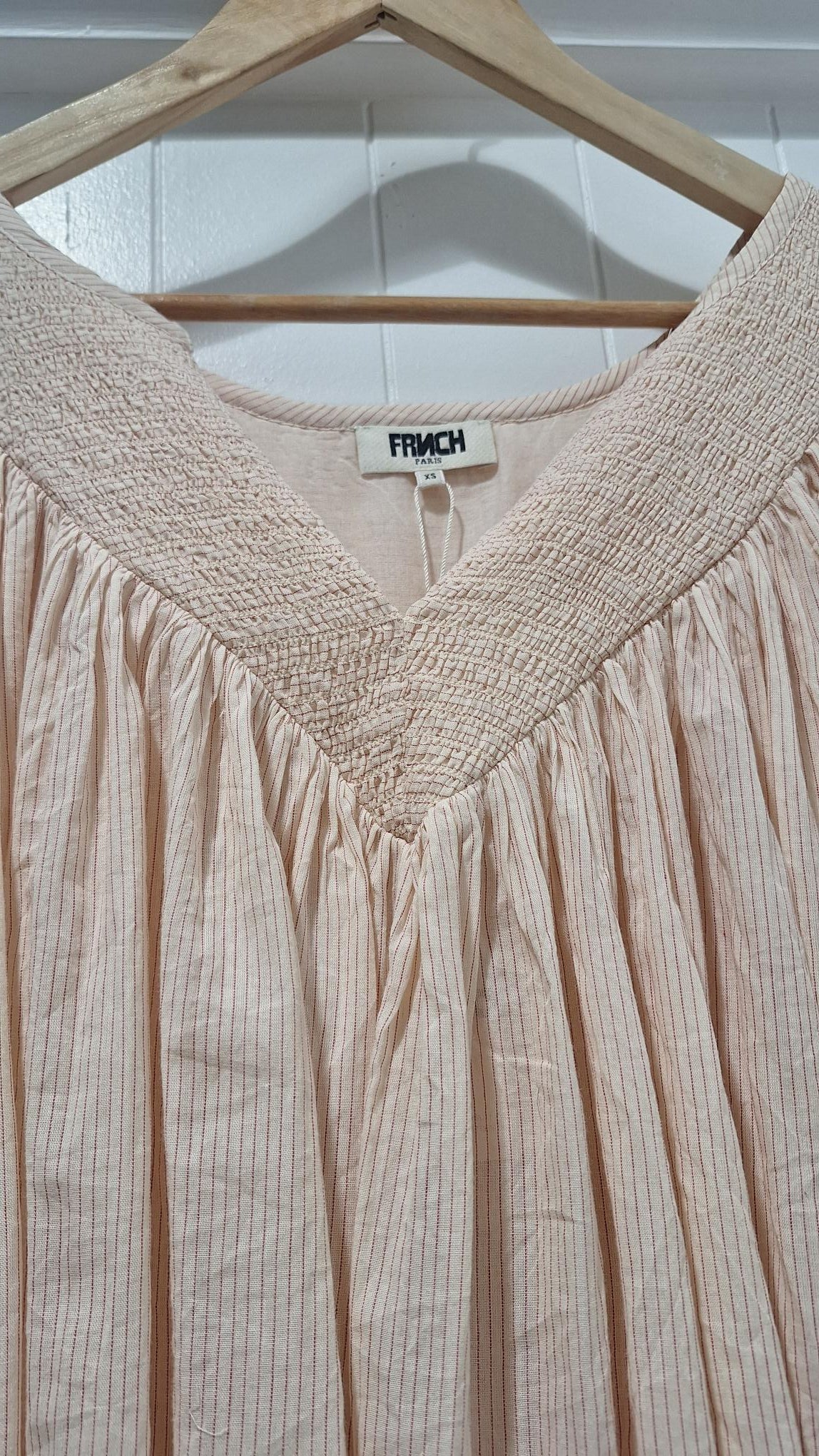 Cream Blouse with Thin Red Stripes