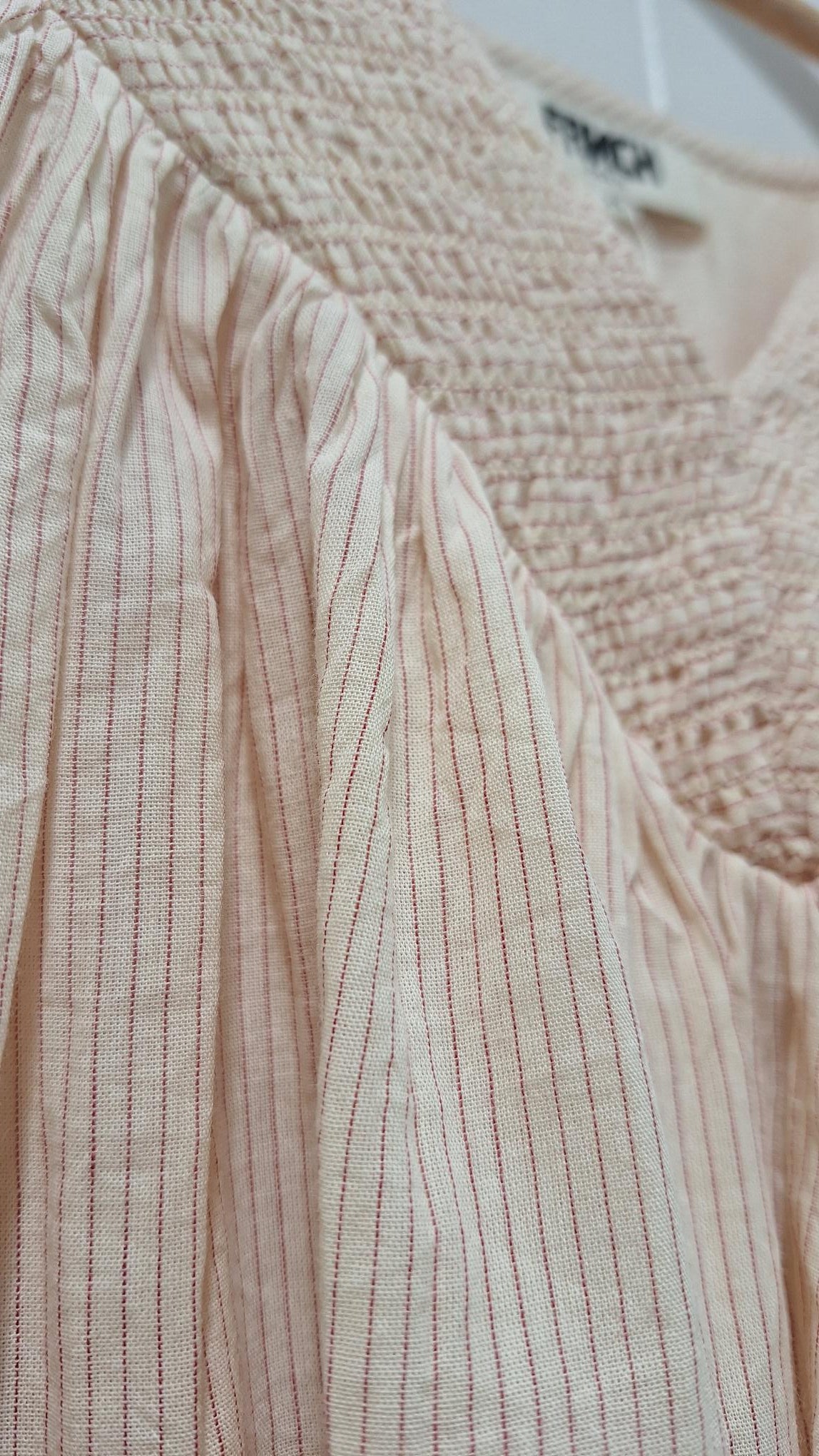 Cream Blouse with Thin Red Stripes