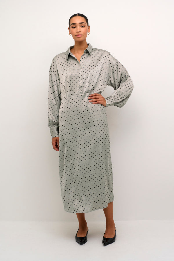 KAdonna Shirt Dress in Grey with Black Dot