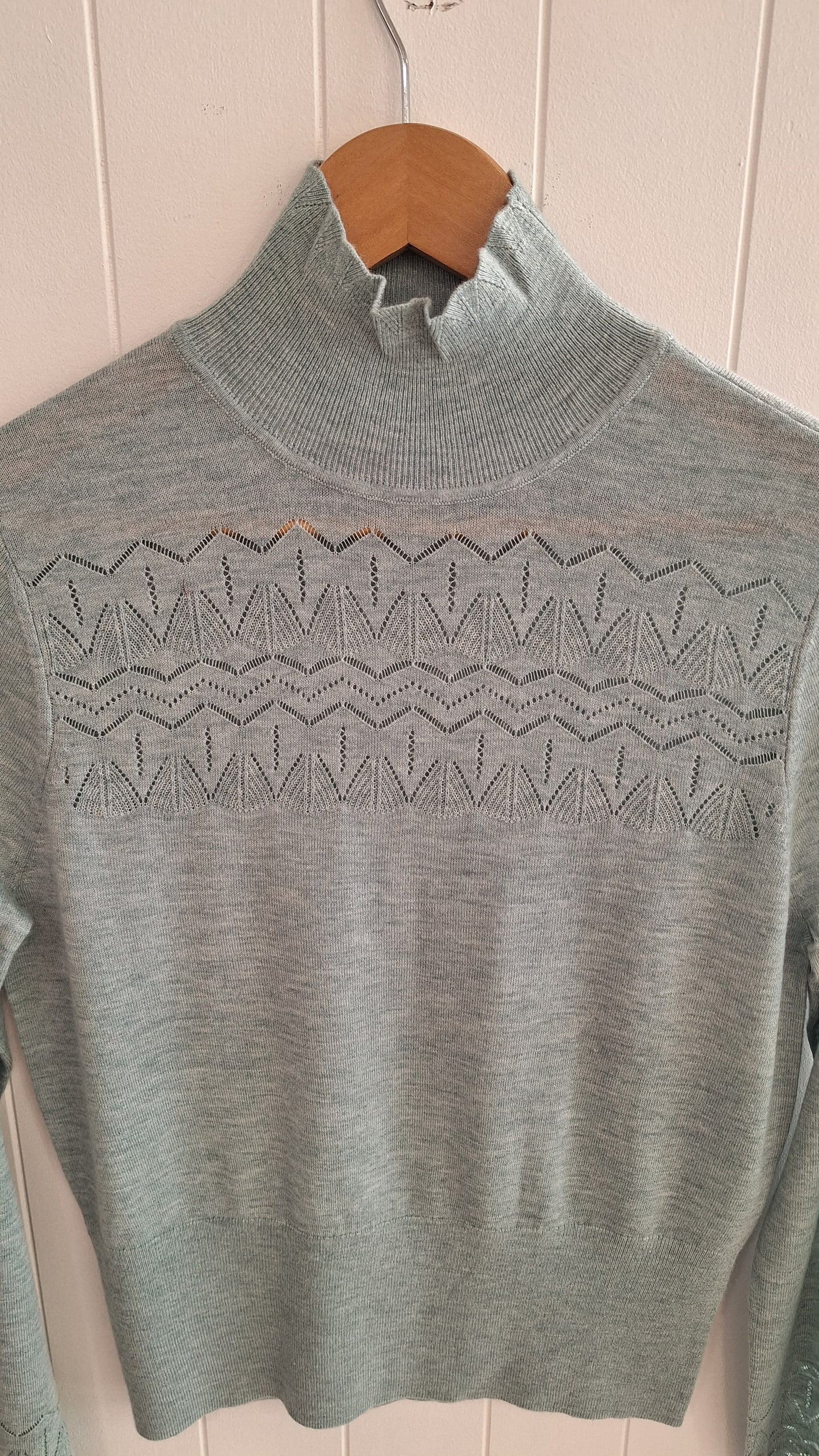 Kul Pointelle High Neck Light Teal Sweater/Jumper