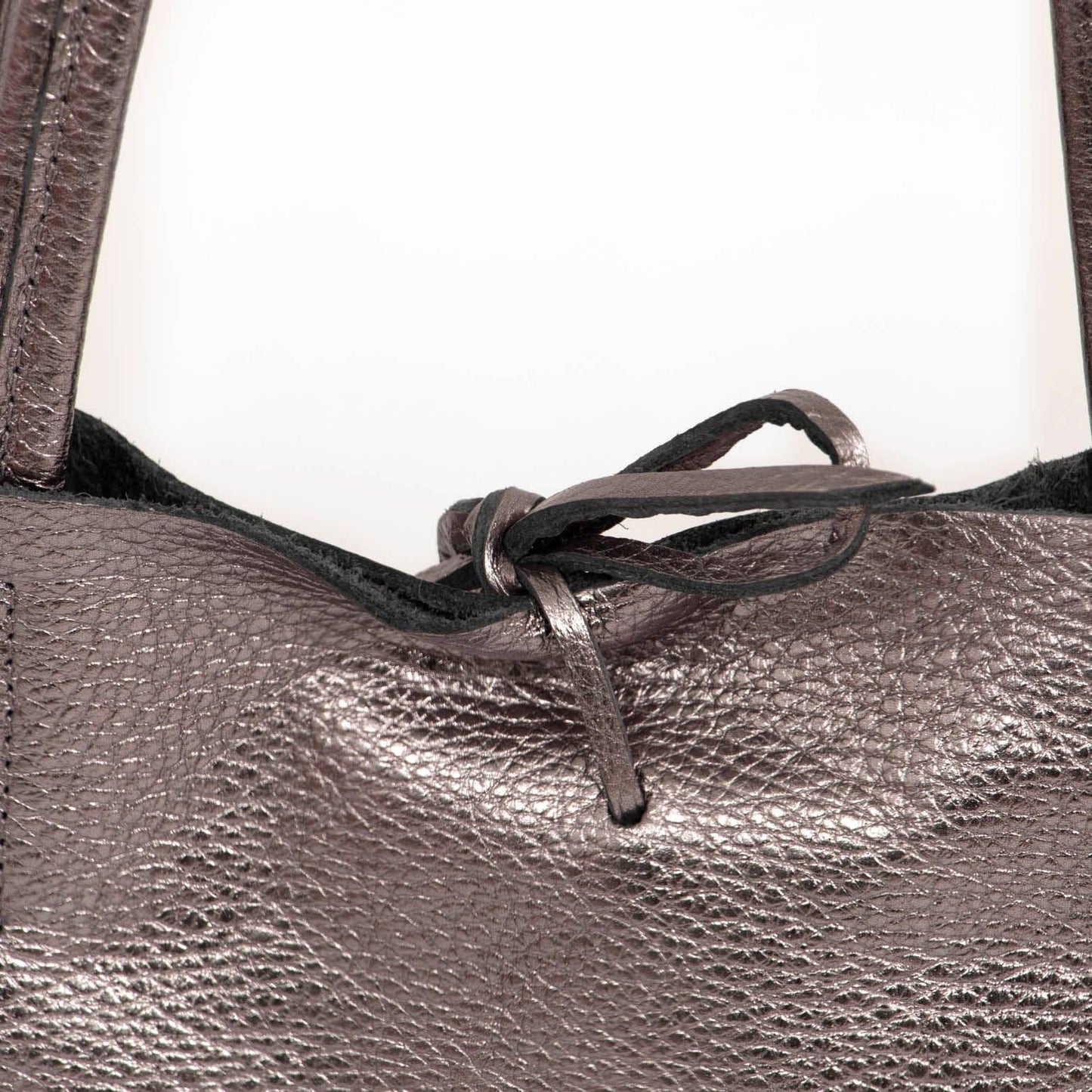 Heather Italian Leather Tote Bag - Pewter, Metallic