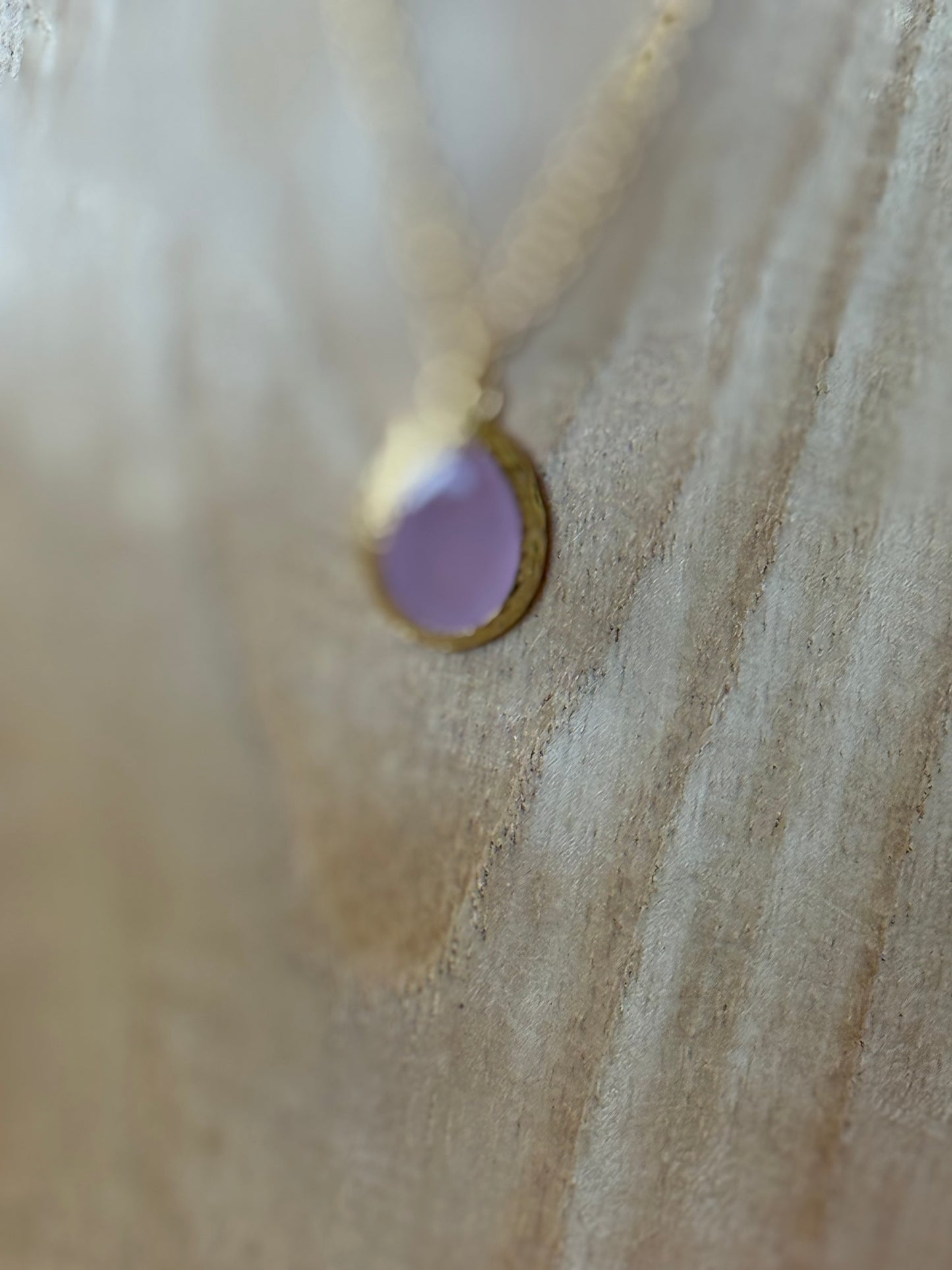 Gold Polished Brass Drop Necklace with Pink Chalcedony Stone