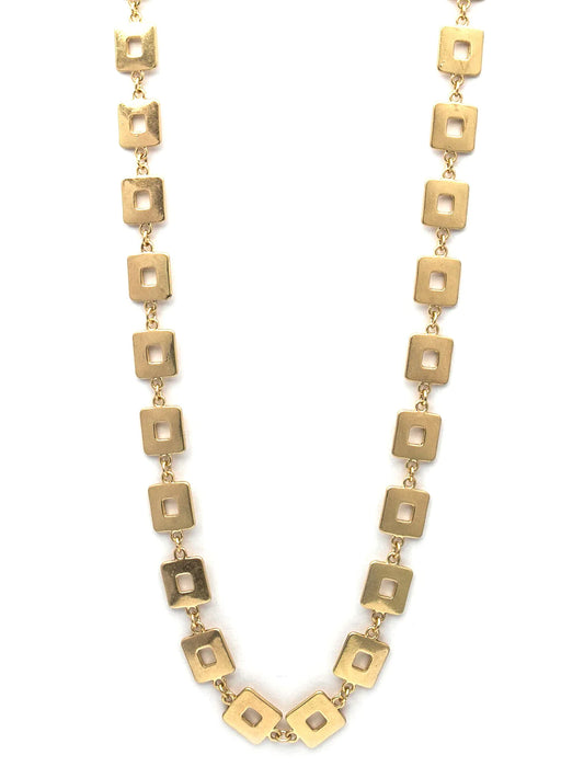 Long Gold Necklace with Square Detailed Links