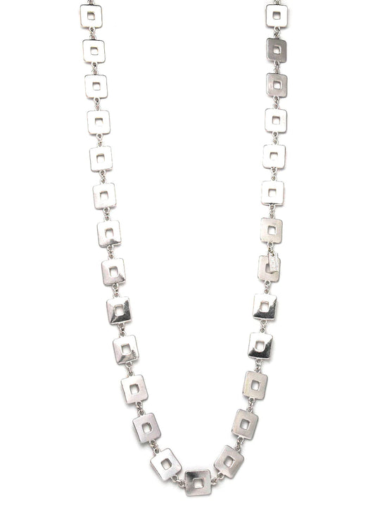 Long Silver Necklace with Square Detailed Links