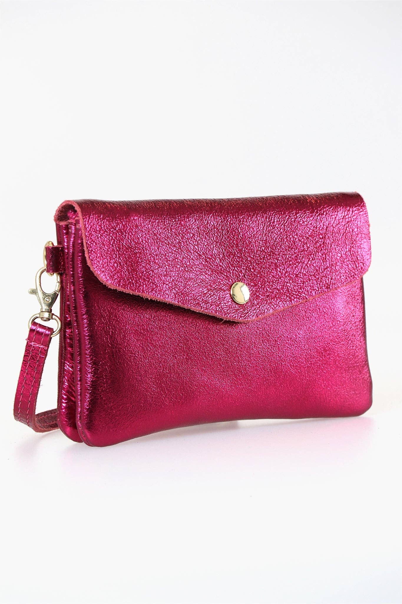 Brooke - Italian Leather Clutch Bag - Magenta, Metallic