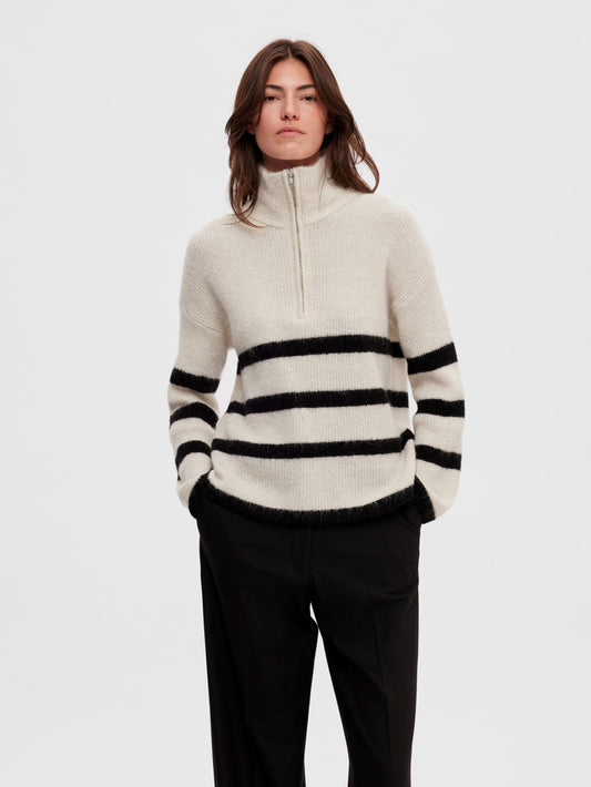 Striped Sweater with Half Zip