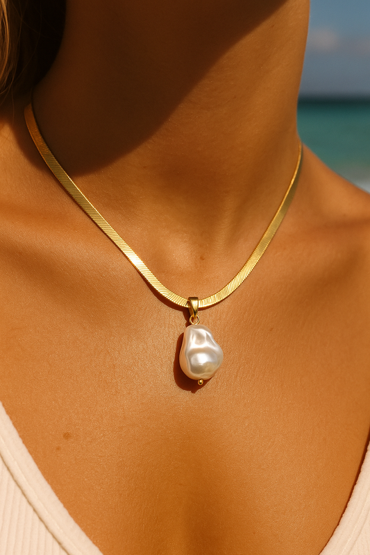 Snake Chain with Pearl Necklace 18k Gold Plated Summer