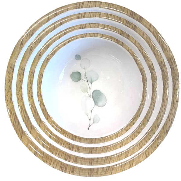 Large White with Eucalyptus Leaves Bowl - 29cm