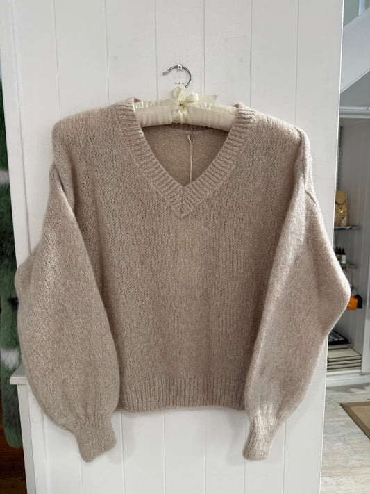 V Neck Mohair Sweater in Stone