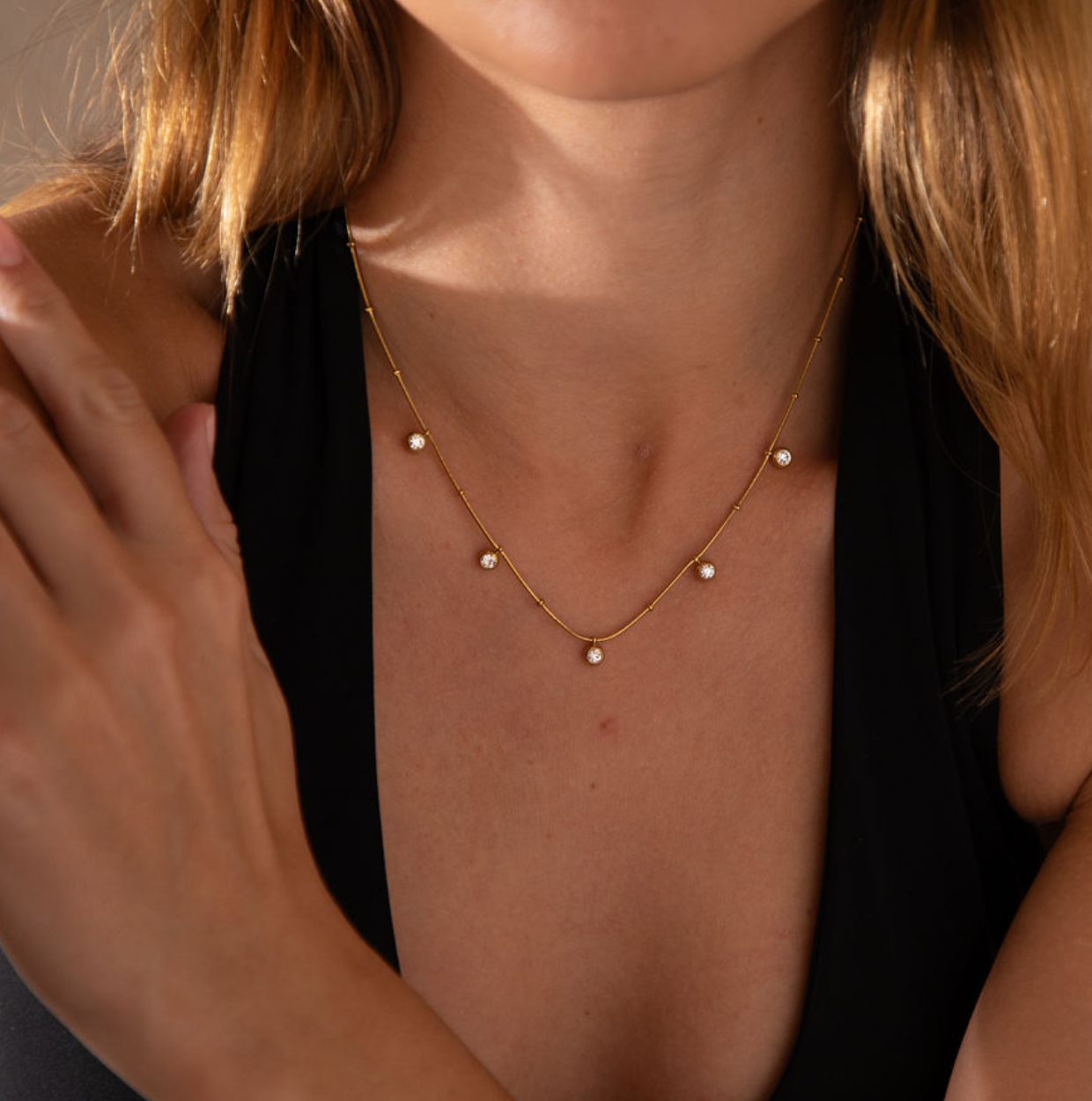 Celestia Drop Necklace 18k Gold CZ Waterproof Layering