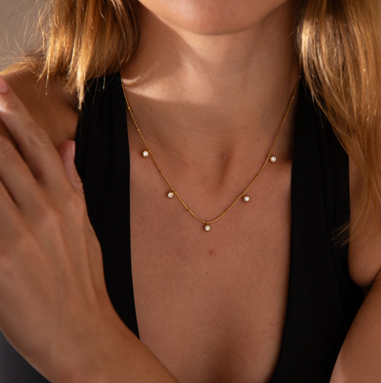 Celestia Drop Necklace 18k Gold CZ Waterproof Layering