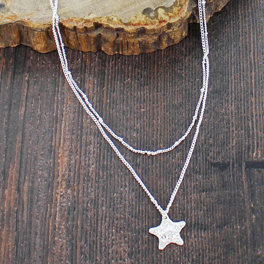 Silver Plated Double Strand Star Necklace