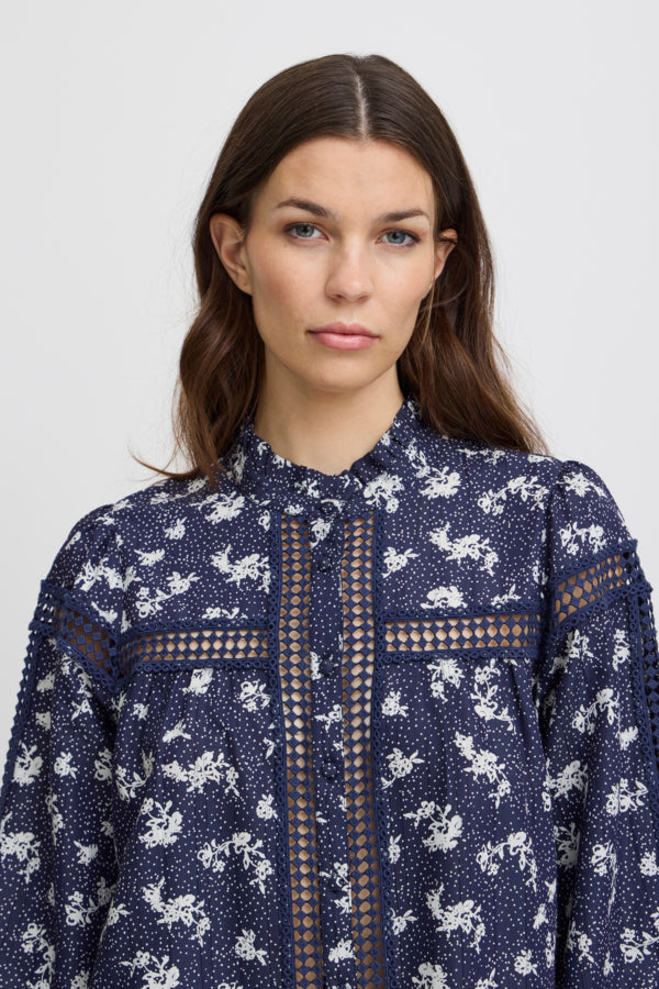 IRFLORENTINA Shirt in Blue with White Flowers