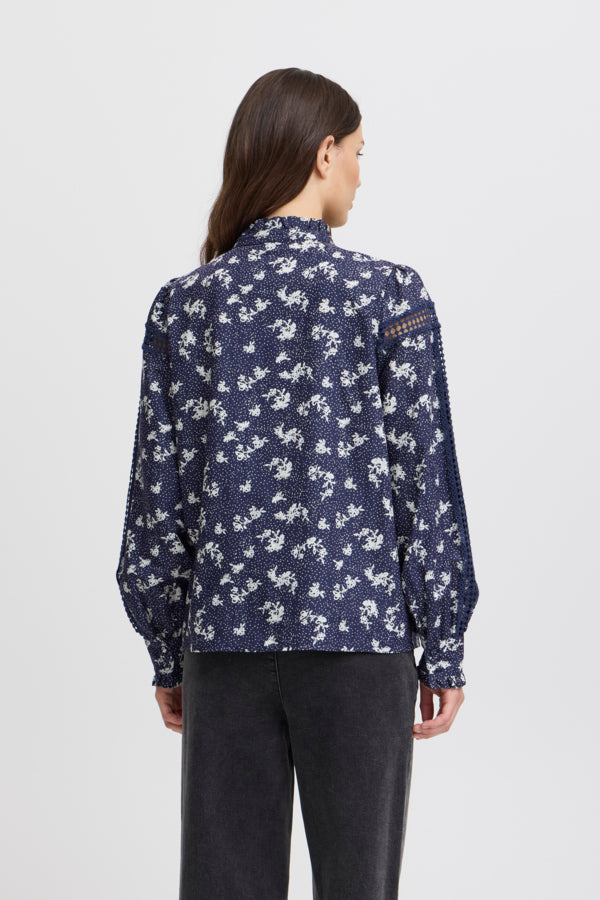 IRFLORENTINA Shirt in Blue with White Flowers