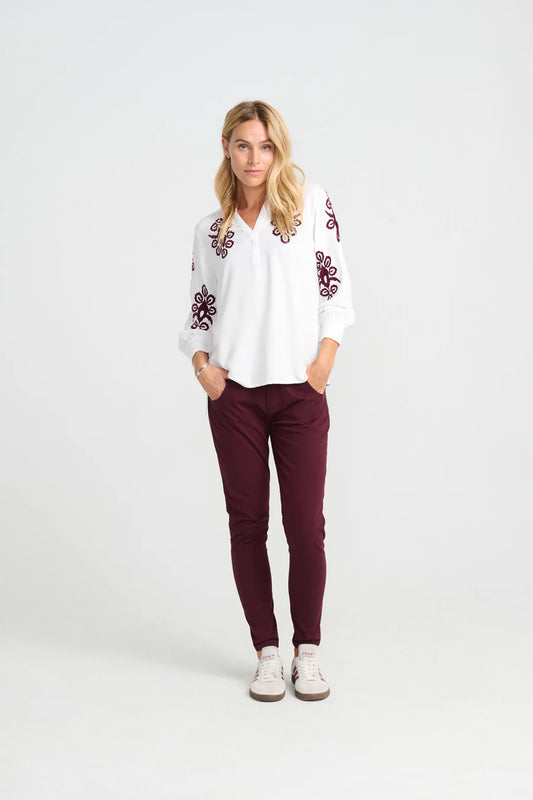 Clooney Shirt in White and Mulberry