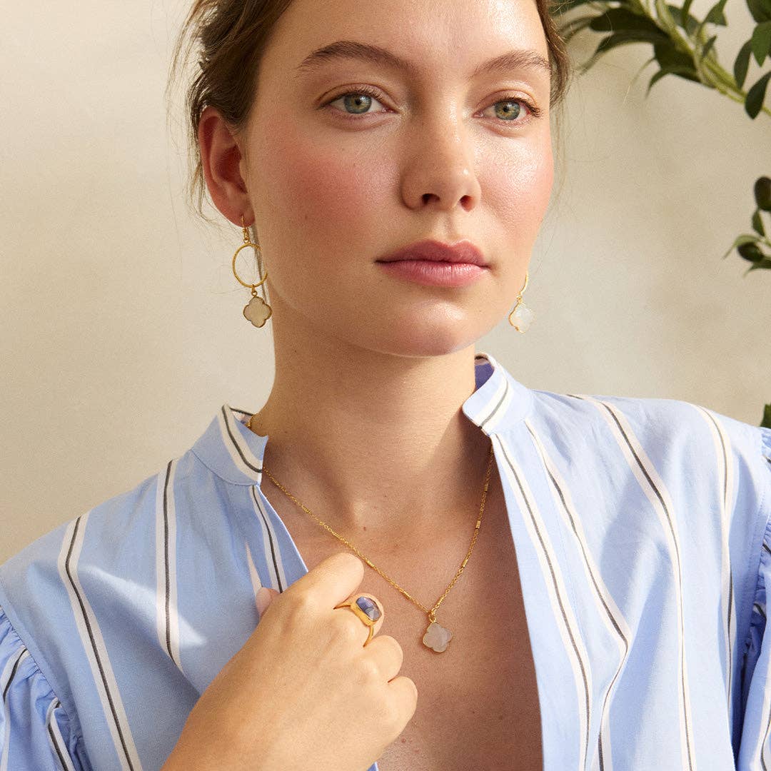 Clover White Chalcedony Earrings