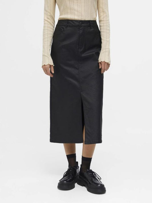 OBJNAYA Coated Midi Skirt in Brushed Nickel