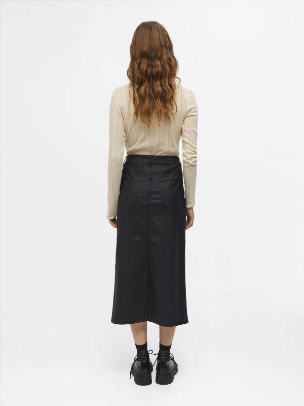 OBJNAYA Coated Midi Skirt in Brushed Nickel