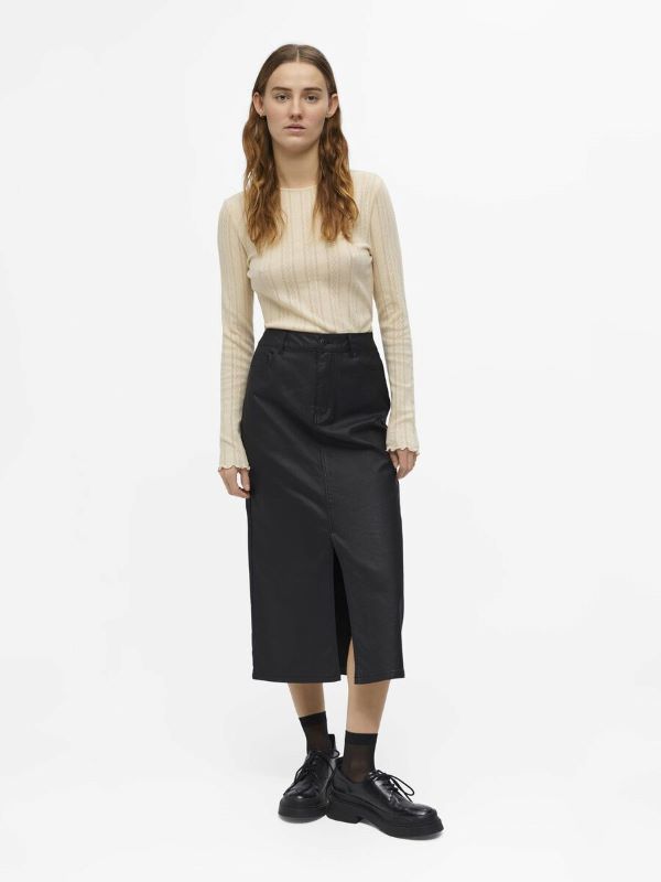 OBJNAYA Coated Midi Skirt in Brushed Nickel