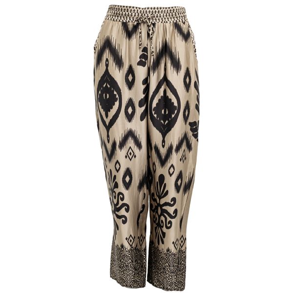 Border Trousers in Sand with Black Print