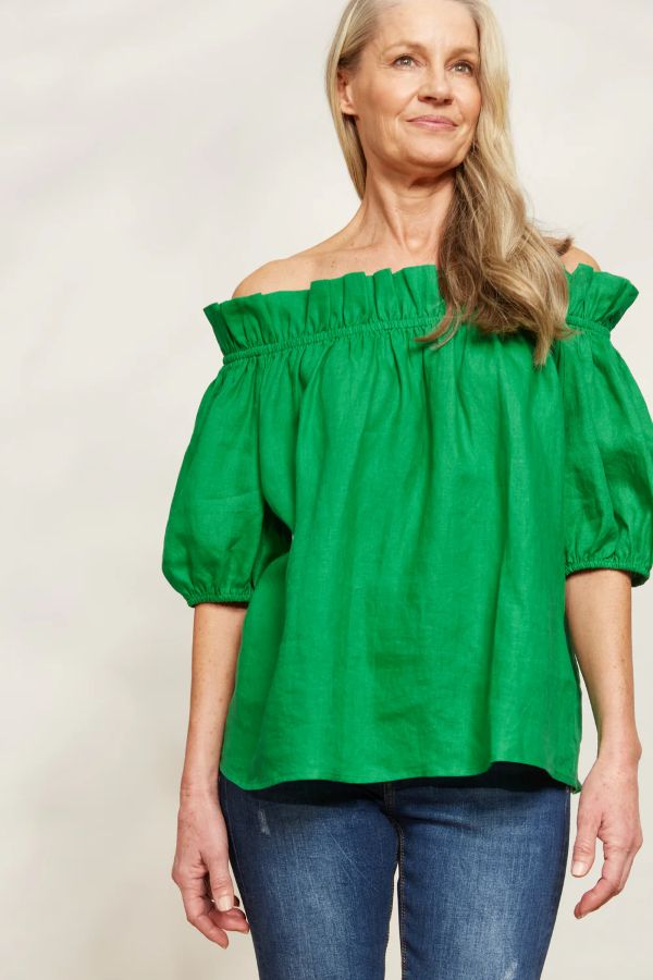 Halcyon Ruched Top in Emerald Green